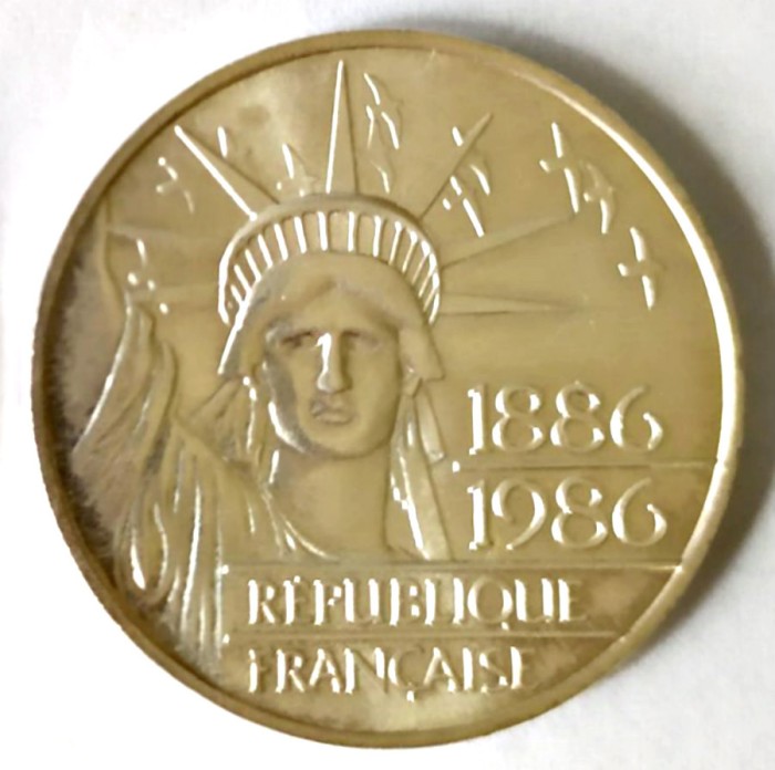 FRANTA 100 FRANCI 1986 STATUIA LIBERTATII ARGINT AUNC 900/1000 15 G