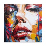 Tablou modern portret femeie, pictat manual in cutit cu efect 3D, 90x90cm, gata de expus pe perete