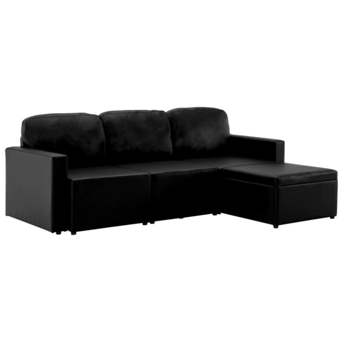 Canapea extensibila modulara, 3 locuri, negru, piele ecologica