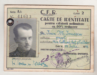bnk div CFR - Carte de identitate 1941 foto
