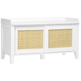 HOMCOM Banc de pantofi mobilier de depozitare cu ușă glisantă și fațade din răchită &icirc;mpletită 80 x 35 x 45 cm alb | Aosom Romania
