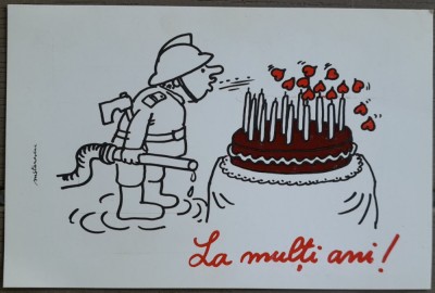 Caricatura / Felicitare semnata olograf Mihai Stanescu / umor romanesc foto