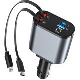 Incarcator Auto Multifunctional 4 in 1 - 120W, Cablu Retractabil USB-C &amp;amp; Lightning, Afisaj Digital, Incarcare Ultra-Rapida, Brivoo&reg;