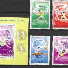 Romania 1980 - J.O. Olimpice de vara Moscova serie + colita MNH, LP 1011 LP 1012