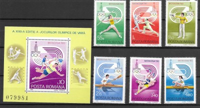 Romania 1980 - J.O. Olimpice de vara Moscova serie + colita MNH, LP 1011 LP 1012 foto