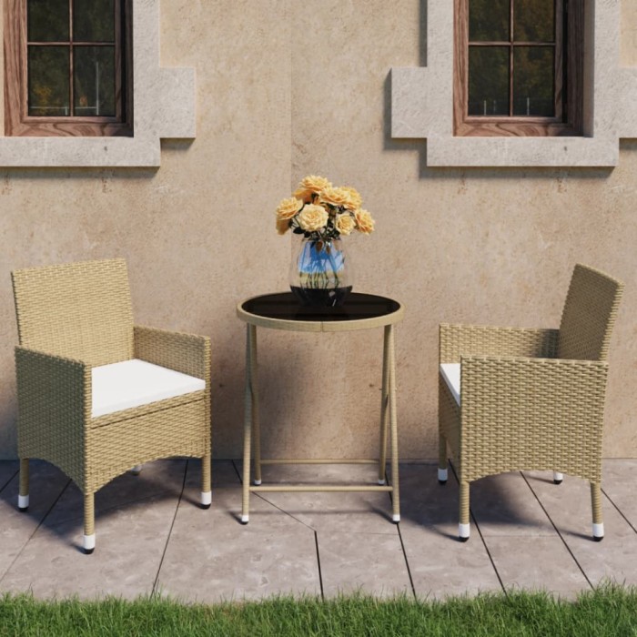 Gossi set mobilier bistro, 3 piese, bej, poliratan/sticla securizata