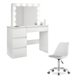 Cumpara ieftin Masa de toaleta/machiaj + scaun Alba, alb, cu oglinda si LED-uri, Irina, 94x43x141 cm