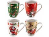 Set 4 cani Craciun portelan multicolor in cutie cadou QT &Oslash; 8 cm x 10,5 H, 300 ml