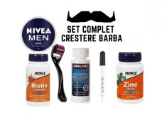 Set complet pentru cresterea barbii,Minoxidil,Dermaroller,Vitamine,Pipeta,Crema foto