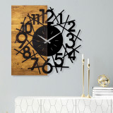 Ceas de perete, Wooden Clock 26, Lemn/metal, Dimensiune: 59 x 3 x 58 cm, Nuc / Negru, Tanelorn