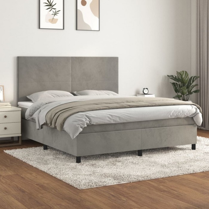vidaXL Pat box spring cu saltea, gri deschis, 180x200 cm, catifea 3142917