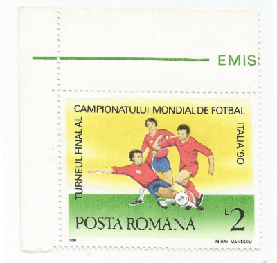 Rom&amp;acirc;nia, LP 1237/1990, Turneul final al CM de Fotbal, Italia, eroare 1, MNH foto