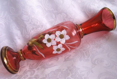 VAZA CRISTAL COLORAT STICLA DE MURANO DECOR CU NARCISE 31 CM foto