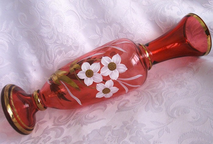 VAZA CRISTAL COLORAT STICLA DE MURANO DECOR CU NARCISE 31 CM