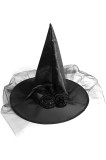 Pălărie de vrăjitoare pentru Halloween pentru femei &ndash; Pălărie magică de vrăjitoare pentru femei &ndash; cu pene și plasă &ndash;