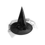 Pălărie de vrăjitoare pentru Halloween pentru femei &ndash; Pălărie magică de vrăjitoare pentru femei &ndash; cu pene și plasă &ndash;
