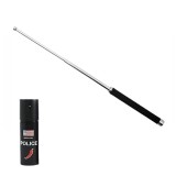 Cumpara ieftin Set baston telescopic pliabil si spray paralizant chili, DEPOX&reg;, 51 cm/ 60 ml, maner antiderapant, argintiu