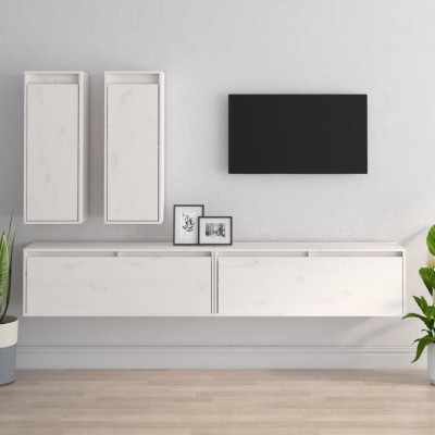 vidaXL Comode TV, 4 buc., alb, lemn masiv de pin foto