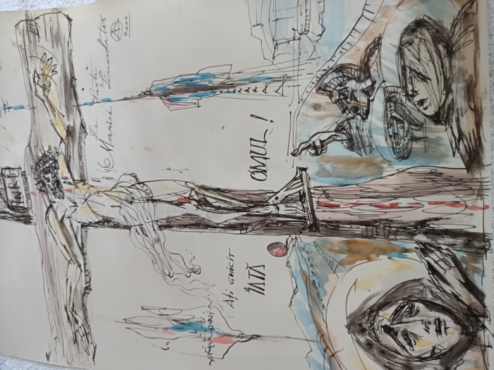 Splendid Desen Acasandrei Aurel , penita si culoare .Iata Omul .Semnat datat.Acasandrei Aurel ,artist consacrat cu academie si expozitii personale