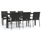 Set mobilier de gradina cu perne, 7 piese, negru, poliratan