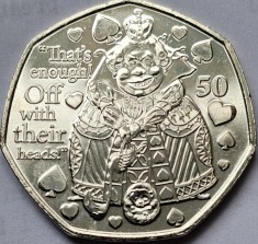 50 pence 2021 Isle of Man/ Insula Man, Queen Of Hearts, Alice in Wonderland,aunc foto