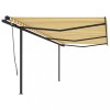 VidaXL Copertină retractabilă automat, cu st&acirc;lpi, galben &amp; alb, 6x3 m