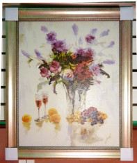 Tablou pictat manual pe panza in ulei, Peisaj, Vaza cu Flori A-064 foto