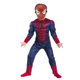 Costum Spiderman Copii cu Muschi, 5-7 Ani, Rosu, Masca Plastic, IdeallStore, Poliester