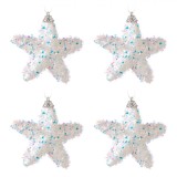 Set Ornamente Brad Crăciun, Model Stele, Spumă, Culoare Alb, Tinsel Holografic, 6cm, 4 Bucăți, Oem