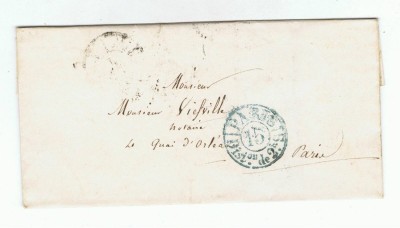 France 1840 Postal History Rare Cover STAMP BLUE PARIS DIST DE 2HS 15C D.717 foto