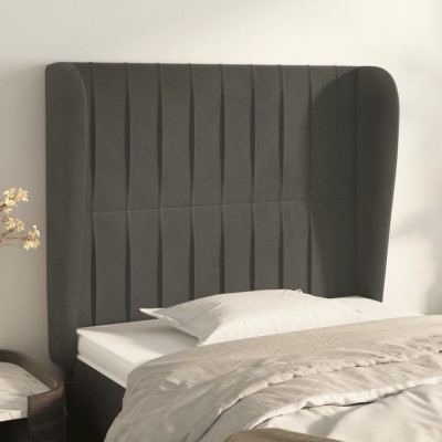 vidaXL Tăblie de pat cu aripioare gri &amp;icirc;nchis 83x23x118/128 cm catifea 3118225 foto