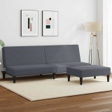 vidaXL Canapea extensibilă cu taburet, 2 locuri, gri &icirc;nchis, catifea