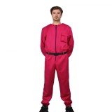 Cumpara ieftin Costum pentru adulti, Jocul Calamarului, rosu, centura inclusa, marimea S