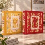 Album foto premium cu cutie, 500 poze 10x15 cm, 50 file, coperta carton gros, model floral vintage, 34x32x6 cm - Galben