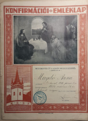 1933 Document / Certificat confirmare / Biserica evanghelica maghiară București foto