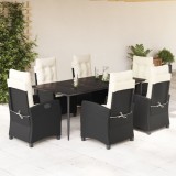 VidaXL Set mobilier de grădină cu perne, 7 piese, negru, poliratan