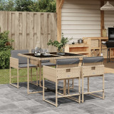 Cumpara ieftin Set mobilier gradina Gossi, 5 piese, poliratan bej, cu perne gri, masa sticla neagra, 4 locuri