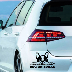 Sticker Auto Decorativ, Dog On Board, Bulldog Francez, Frenchie, Negru, 20?12 cm foto