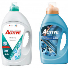 Detergent lichid pentru rufe albe Active, 4.5 litri, 90 spalari + Balsam de rufe Active Magic Blue, 1.5 litri, 60 spalari