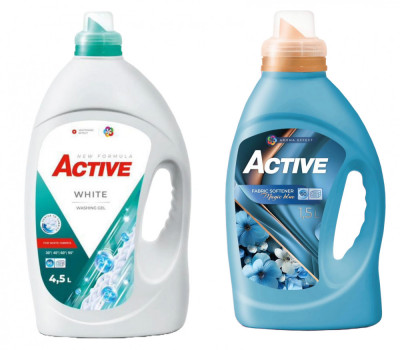 Detergent lichid pentru rufe albe Active, 4.5 litri, 90 spalari + Balsam de rufe Active Magic Blue, 1.5 litri, 60 spalari foto