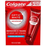 Set 5 paste de dinți Colgate Optic White Advanced Sparkling White, efect de albire intensivă, 5 x 119 g (595 g)