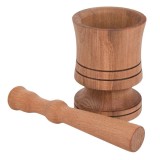 Set mojar cu pistil, din lemn pentru pisat usturoi, bej, 7,5 x 10,5 cm, Oem