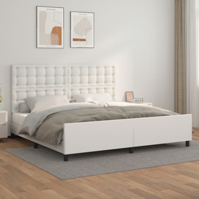 vidaXL Cadru de pat cu tăblie, alb, 200x200 cm, piele ecologică 3125592