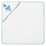 Prosop cu gluga pentru bebelusi, Bumbac, Alb cu margine albastra, 75x75 cm, CMCLASS