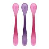 Cumpara ieftin Set linguri cu maner lung roz, +3 luni, 3 bucati, PUR