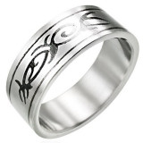 Inel din oțel cu ornament TRIBAL - Marime inel: 67