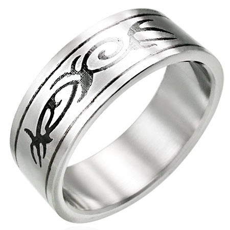 Inel din oțel cu ornament TRIBAL - Marime inel: 67