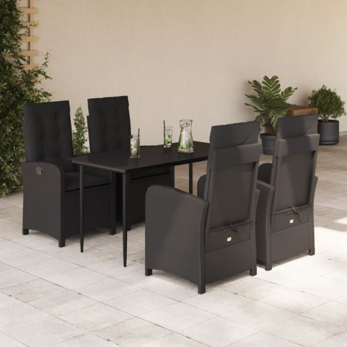 vidaXL Set mobilier de grădină cu perne, 5 piese, negru, poliratan