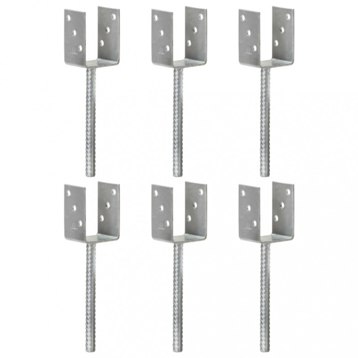 Ancore de gard, 6 buc., argintiu, 7x6x30 cm, oțel galvanizat