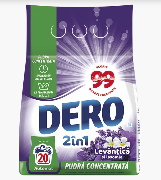 Detergent de rufe pudră automat Lavandă 2&icirc;n1, 20 spălări, 1.5kg